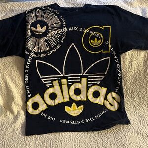 Adidas mens Graphic Tee Short sleeves big Trefoil Logo Navy/White/Yellow
